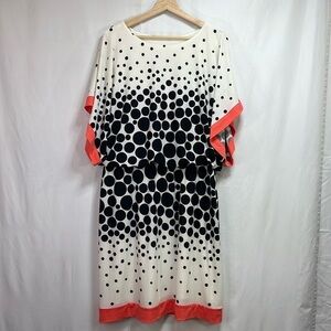 🦜 Studio One black and white polkadot dress with orange trim knit